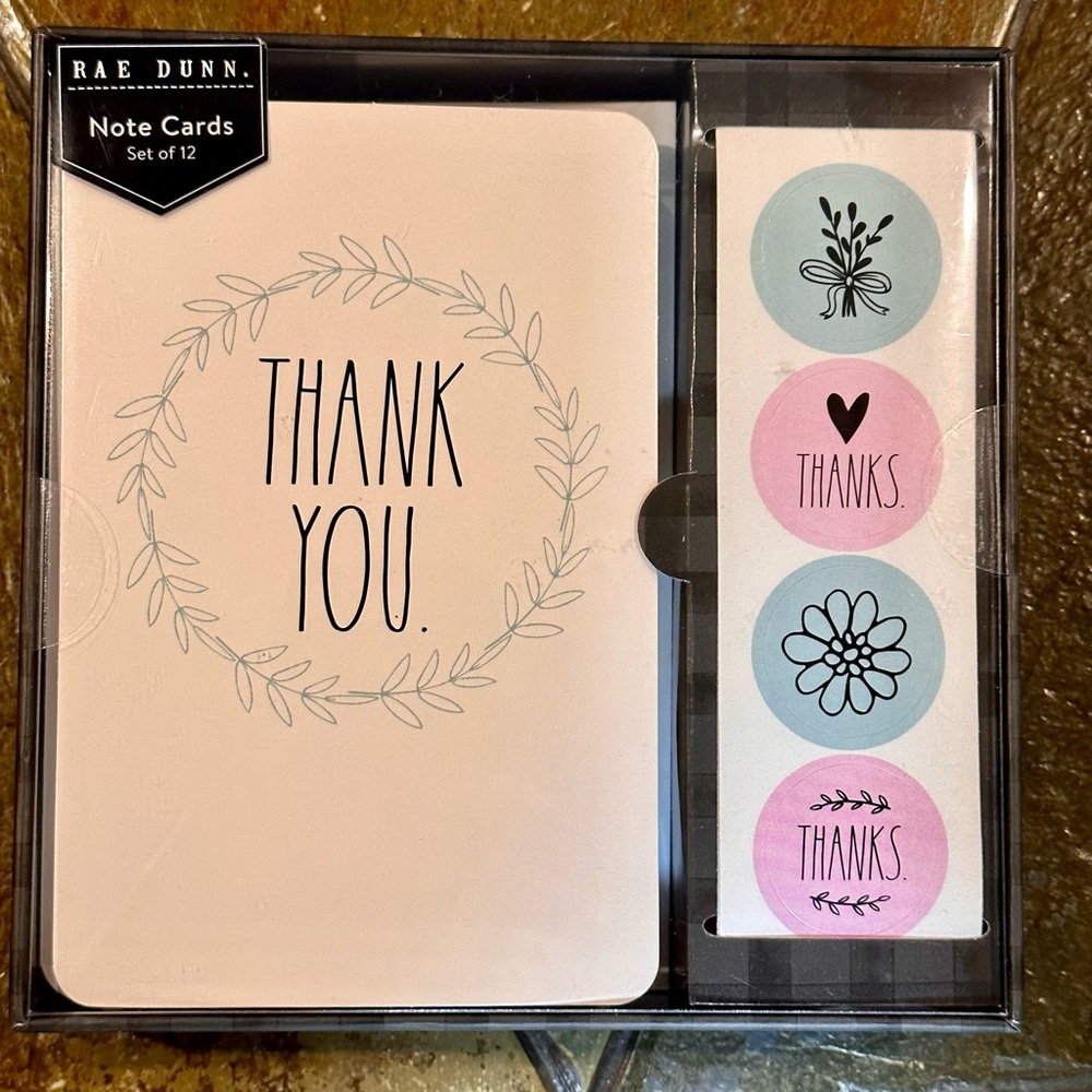 Rae Dunn THANK YOU Note Cards Floral Colorful Design Stickers and Envelopes NEW!